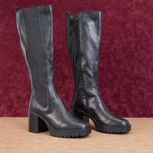 Steve Madden Women Deegan Black Platform Retro Leather Platform Boots Size 9.5